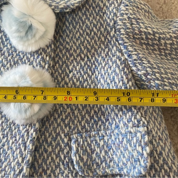 NWT Novelli brand, made in Italy Blue and White Wool Coat with Rabbit fur accent - Picture 3 of 10
